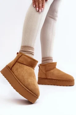 Damskie Boto Śniegowce Damskie Na Platformie Ocieplane Futerkiem Camel Xamella