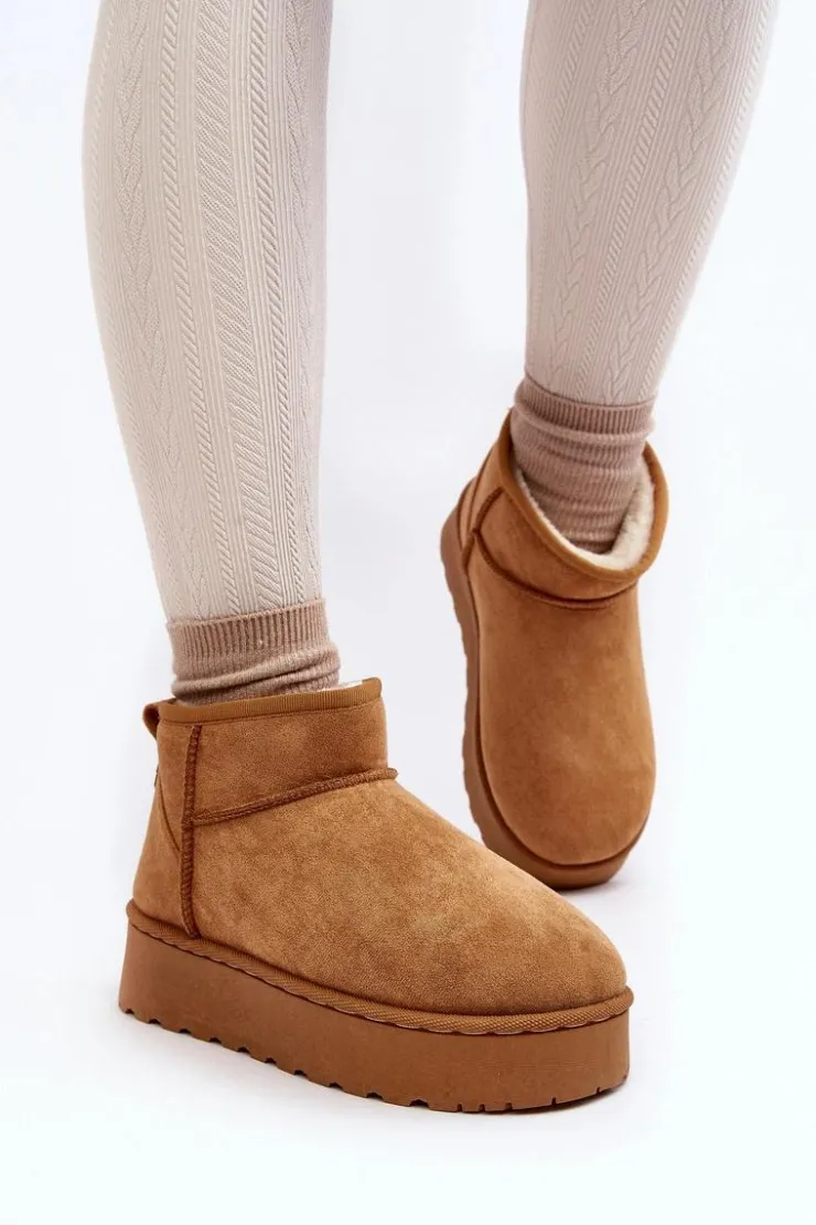 Damskie Boto Śniegowce Damskie Na Platformie Ocieplane Futerkiem Camel Xamella