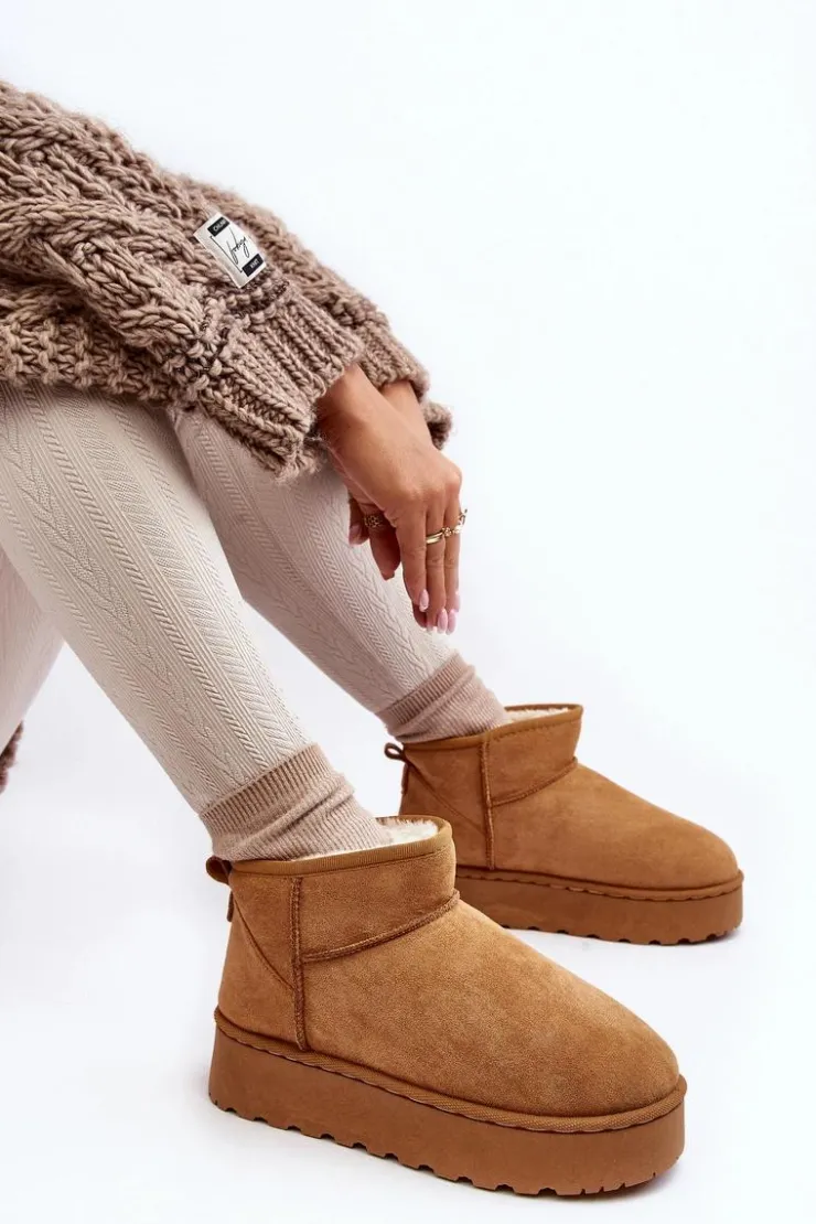 Damskie Boto Śniegowce Damskie Na Platformie Ocieplane Futerkiem Camel Xamella
