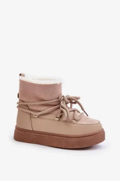 Best Boto Śniegowce Damskie Na Platformie Ocieplane Futerkiem Beżowe Aziara Beżowy