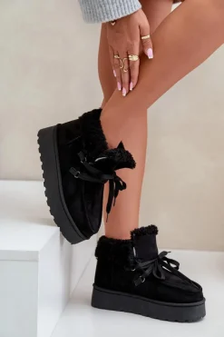 Boto Śniegowce Damskie*Śniegowce Damskie Na Platformie Z Futerkiem Typu Branek Czarne Ciabellae Czarny