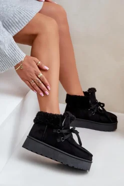 Boto Śniegowce Damskie*Śniegowce Damskie Na Platformie Z Futerkiem Typu Branek Czarne Ciabellae Czarny