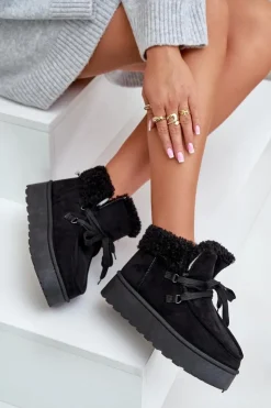 Boto Śniegowce Damskie*Śniegowce Damskie Na Platformie Z Futerkiem Typu Branek Czarne Ciabellae Czarny