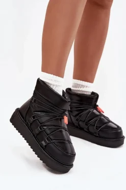 Damskie D.Franklin Śniegowce Damskie Na Platformie DFSH370020 Czarne