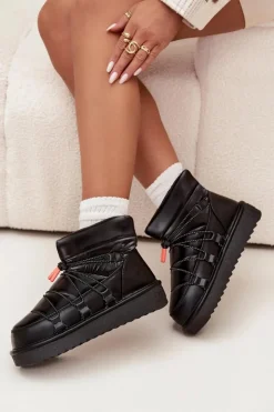 Damskie D.Franklin Śniegowce Damskie Na Platformie DFSH370020 Czarne