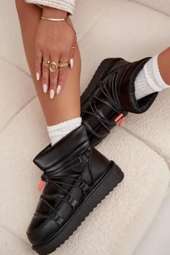 Damskie D.Franklin Śniegowce Damskie Na Platformie DFSH370020 Czarne