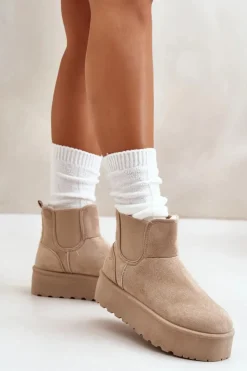 Hot Boto Śniegowce Damskie Na Platformie Z Elastycznymi Wstawkami Jasnobeżowe Rialine