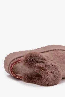 New Boto Śniegowce Damskie Na Platformie Z Futerkiem I Haftem Ciemnobeżowe Querina Beżowy