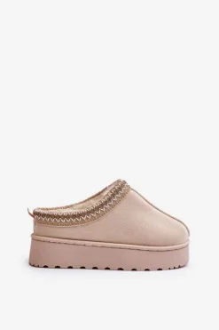 Boto Śniegowce Damskie Na Platformie Ocieplane Futerkiem Jasnobeżowe Remenia Beżowy