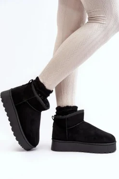 Boto Śniegowce Damskie*Śniegowce Damskie Na Platformie Ocieplane Futerkiem Czarne Xamella Czarny