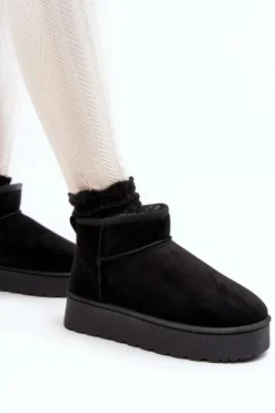 Boto Śniegowce Damskie*Śniegowce Damskie Na Platformie Ocieplane Futerkiem Czarne Xamella Czarny