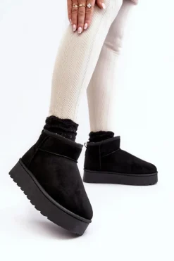 Boto Śniegowce Damskie*Śniegowce Damskie Na Platformie Ocieplane Futerkiem Czarne Xamella Czarny