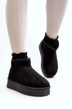 Boto Śniegowce Damskie*Śniegowce Damskie Na Platformie Ocieplane Futerkiem Czarne Xamella Czarny