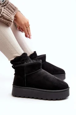 Boto Śniegowce Damskie*Śniegowce Damskie Na Platformie Ocieplane Futerkiem Czarne Xamella Czarny