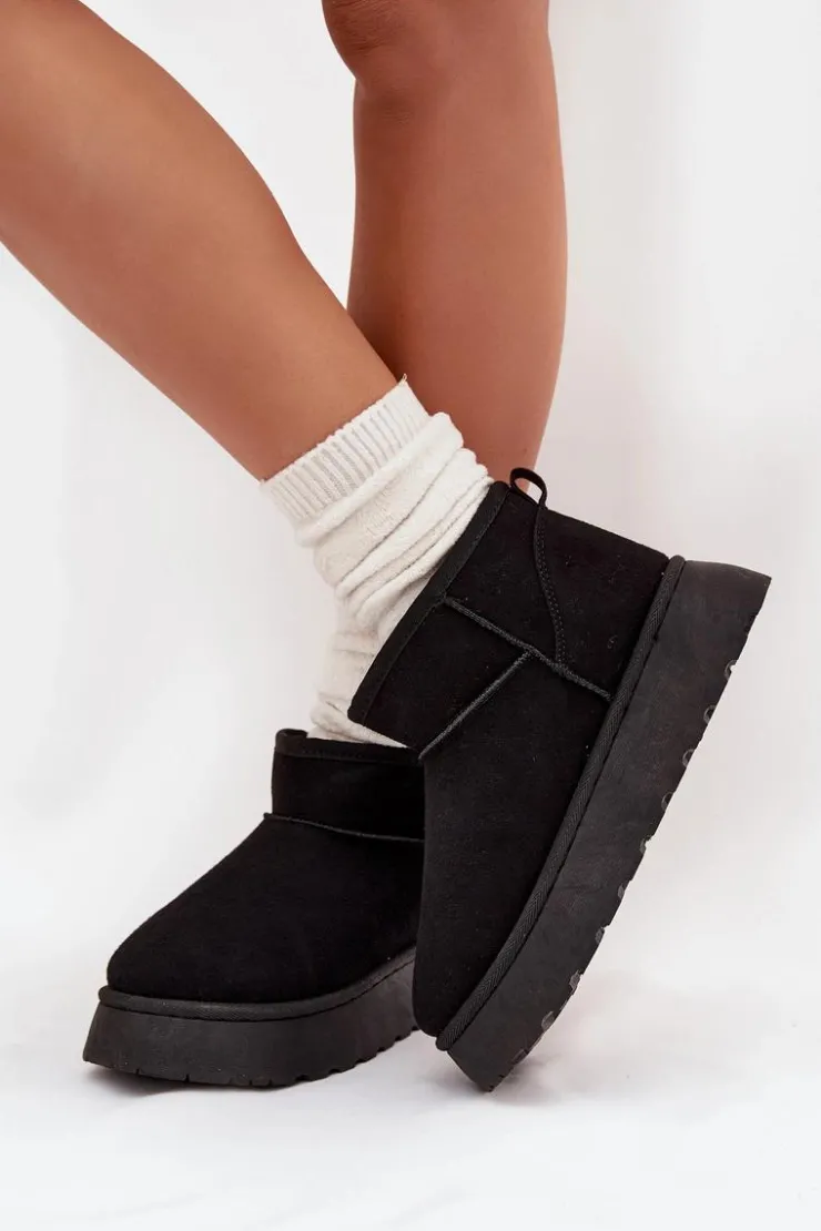 Sale Boto Śniegowce Damskie Na Platformie Ocieplane Futerkiem Czarne Vesirae Czarny