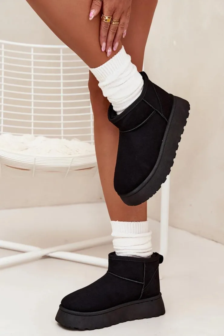 Sale Boto Śniegowce Damskie Na Platformie Ocieplane Futerkiem Czarne Vesirae Czarny