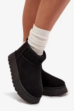 Sale Boto Śniegowce Damskie Na Platformie Ocieplane Futerkiem Czarne Vesirae Czarny