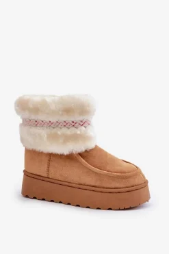 Boto Śniegowce Damskie*Śniegowce Damskie Na Platformie Z Futerkiem I Wzorem Camel Deepanti Brązowy