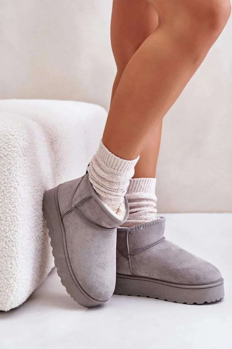 Damskie Boto Śniegowce Damskie Na Platformie Ocieplane Futerkiem Szare Xamella