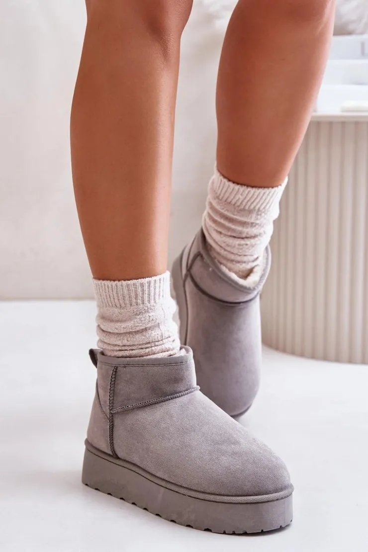 Damskie Boto Śniegowce Damskie Na Platformie Ocieplane Futerkiem Szare Xamella