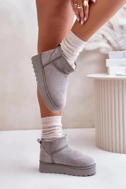 Damskie Boto Śniegowce Damskie Na Platformie Ocieplane Futerkiem Szare Xamella