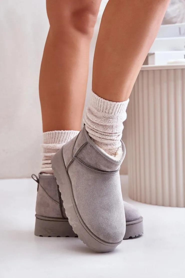 Damskie Boto Śniegowce Damskie Na Platformie Ocieplane Futerkiem Szare Xamella