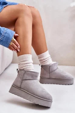 Damskie Boto Śniegowce Damskie Na Platformie Ocieplane Futerkiem Szare Xamella