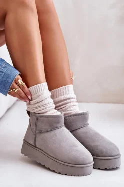 Damskie Boto Śniegowce Damskie Na Platformie Ocieplane Futerkiem Szare Xamella