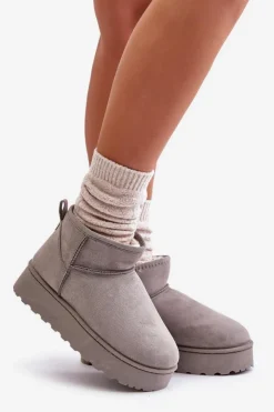 Damskie Boto Śniegowce Damskie Na Platformie Ocieplane Futerkiem Szare Xamella