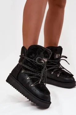 D.Franklin Śniegowce Damskie*Śniegowce Damskie Na Platformie Z Futerkiem DFSH37005 Czarne