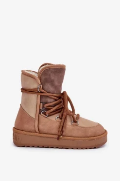 Clearance D.Franklin Śniegowce Damskie Na Platformie Z Wiązaniem DFSH370013 Camel