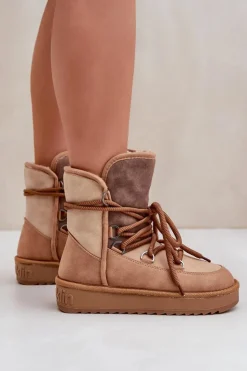 Clearance D.Franklin Śniegowce Damskie Na Platformie Z Wiązaniem DFSH370013 Camel