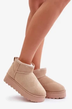 Boto Śniegowce Damskie Na Platformie Ocieplane Futerkiem Beżowe Xamella Beżowy