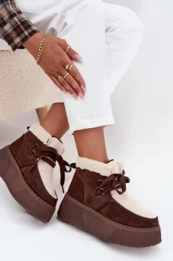 Damskie Boto Śniegowce Damskie Na Platformie Z Futerkiem Brązowe Florivelle