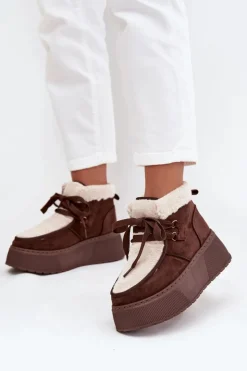 Damskie Boto Śniegowce Damskie Na Platformie Z Futerkiem Brązowe Florivelle