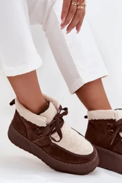 Damskie Boto Śniegowce Damskie Na Platformie Z Futerkiem Brązowe Florivelle