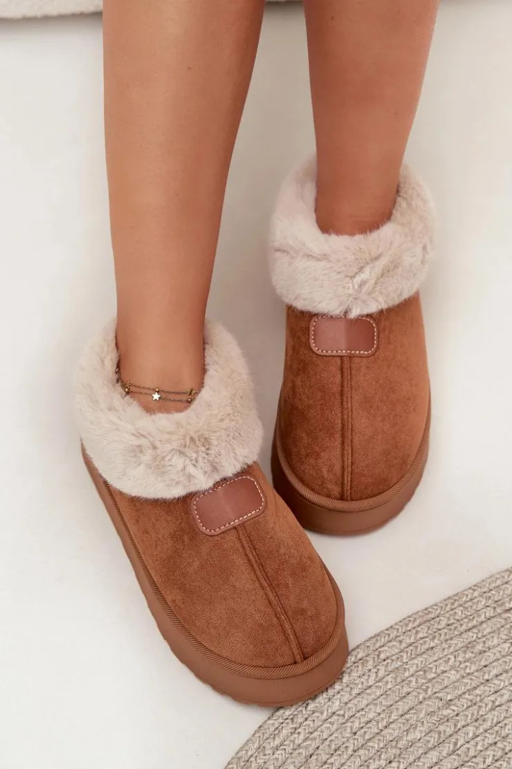 Damskie Boto Śniegowce Damskie Na Platformie Z Futerkiem Camel Calyra