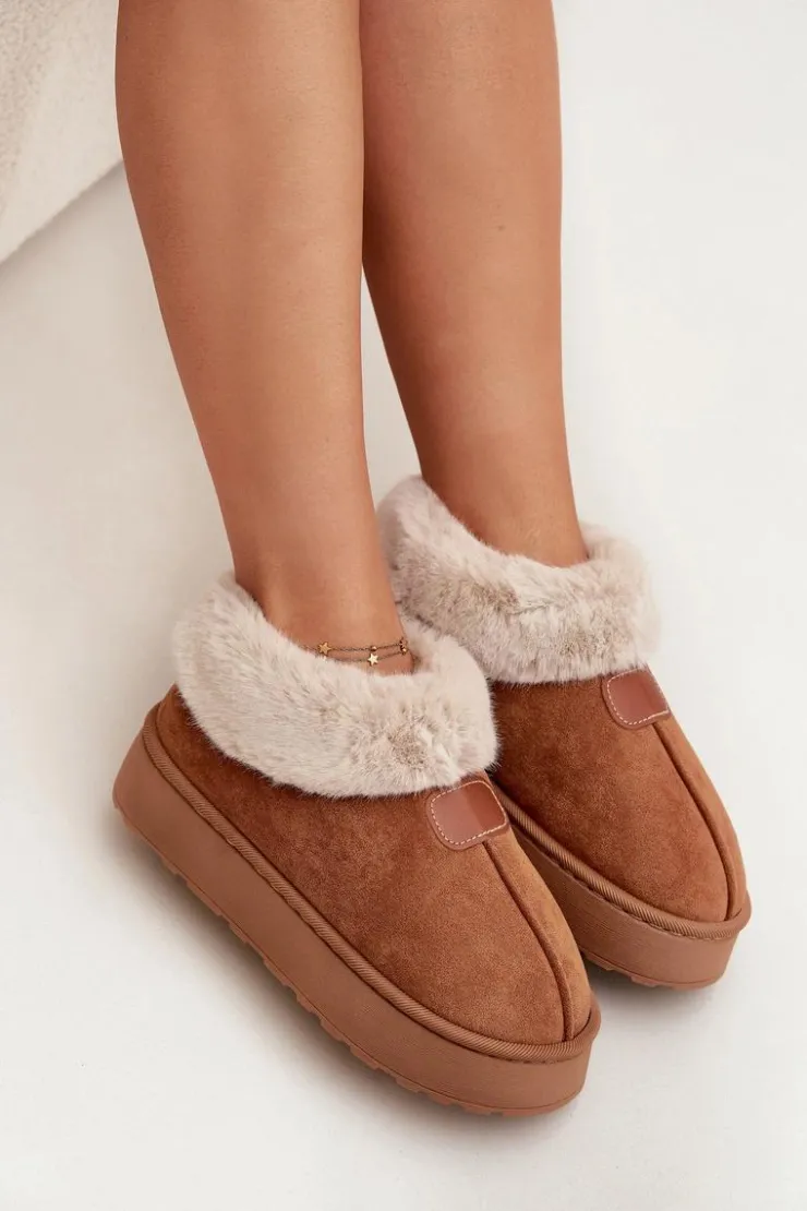 Damskie Boto Śniegowce Damskie Na Platformie Z Futerkiem Camel Calyra