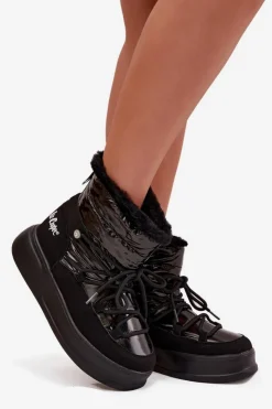Online Lee Cooper Śniegowce Damskie Na Platformie LCJ-25-03-3814 Czarne Czarny