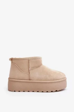 Boto Śniegowce Damskie*Śniegowce Damskie Na Platformie Jasnobeżowe Mennja