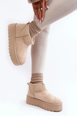 Boto Śniegowce Damskie*Śniegowce Damskie Na Platformie Jasnobeżowe Mennja