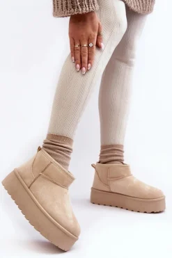 Boto Śniegowce Damskie*Śniegowce Damskie Na Platformie Jasnobeżowe Mennja