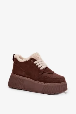 Boto Śniegowce Damskie*Śniegowce Damskie Na Platformie Z Futerkiem Typu Baranek Brązowe Luma