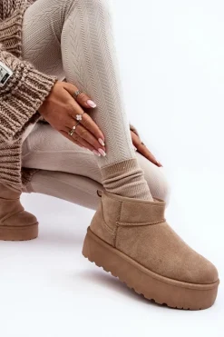 Sale Boto Śniegowce Damskie Na Platformie Beżowe Mennja