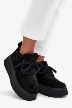 Damskie Boto Śniegowce Damskie Na Platformie Z Futerkiem Typu Baranek Czarne Luma