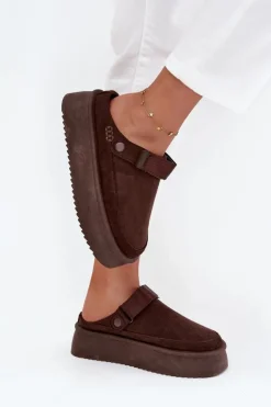 New Boto Śniegowce Damskie Na Platformie Z Rzepem Czekoladowe Jorielle