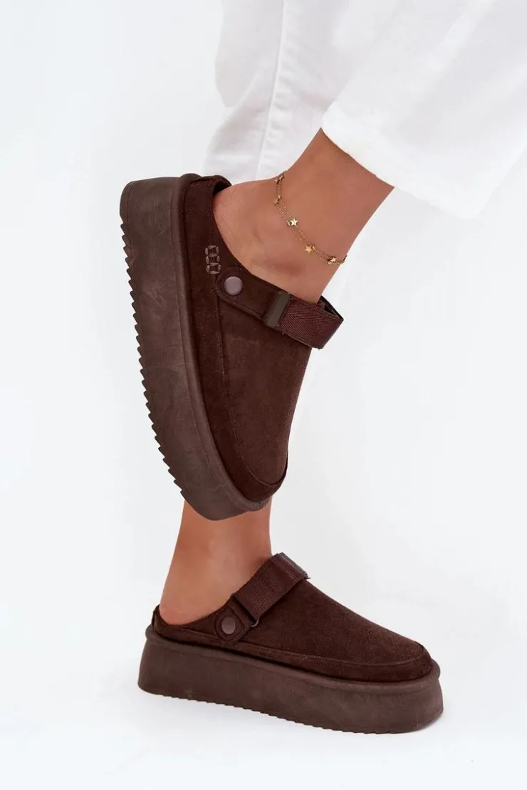 New Boto Śniegowce Damskie Na Platformie Z Rzepem Czekoladowe Jorielle