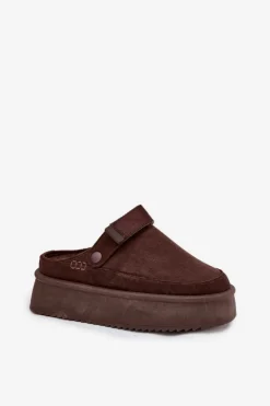 New Boto Śniegowce Damskie Na Platformie Z Rzepem Czekoladowe Jorielle