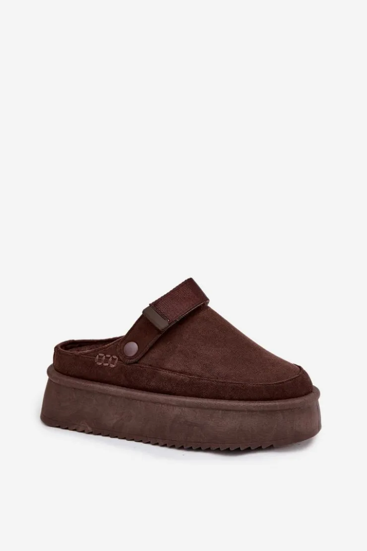 New Boto Śniegowce Damskie Na Platformie Z Rzepem Czekoladowe Jorielle