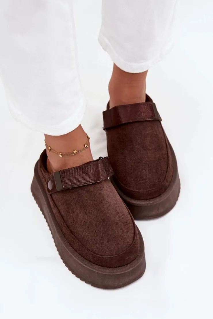 New Boto Śniegowce Damskie Na Platformie Z Rzepem Czekoladowe Jorielle